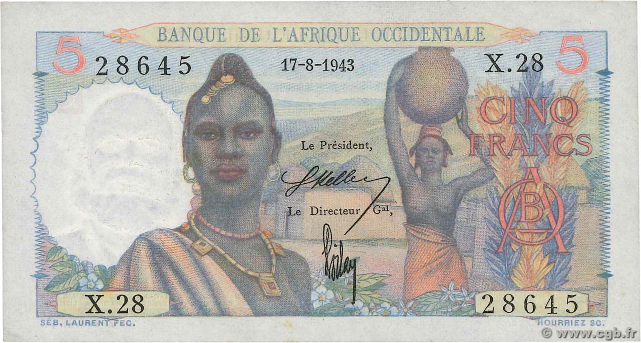 5 Francs FRENCH WEST AFRICA (1895-1958)  1943 P.36 AU