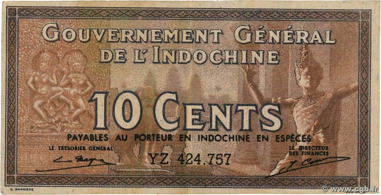10 Cents INDOCHINE FRANÇAISE  1939 P.085e SUP