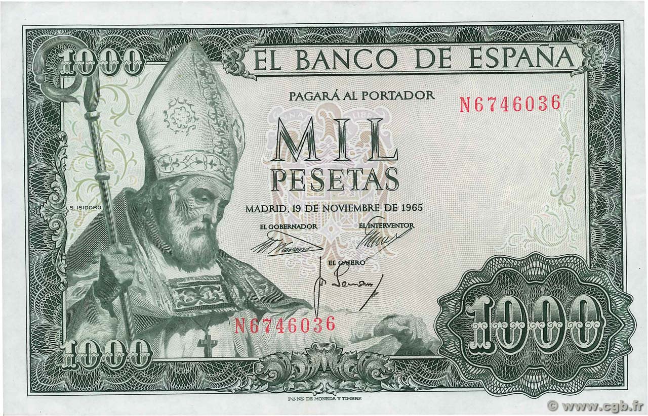 1000 Pesetas SPANIEN  1965 P.151 VZ