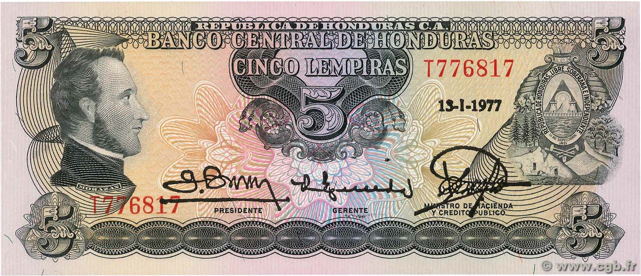 5 Lempiras HONDURAS  1977 P.059b UNC-