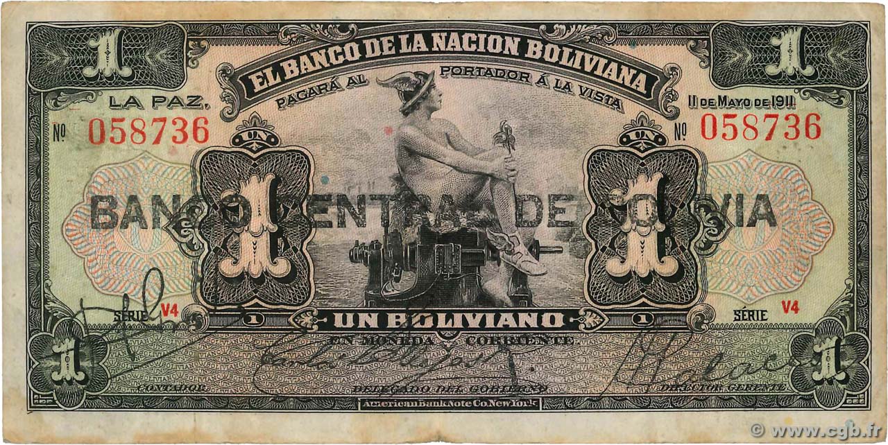1 Boliviano Bolivia 1929 P 112 B92 60 Banknotes