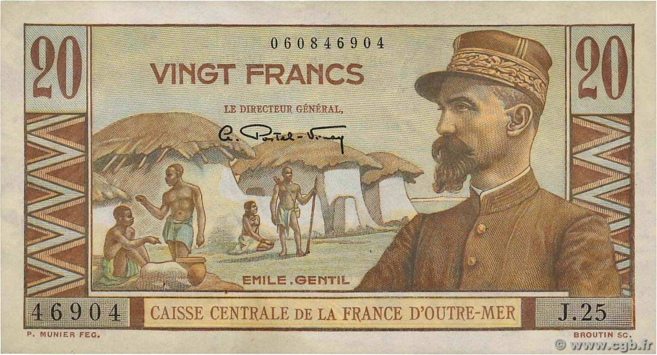 20 Francs Émile Gentil AFRIQUE ÉQUATORIALE FRANÇAISE  1946 P.22 VZ