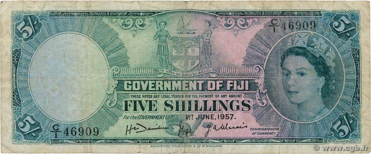 5 Shillings FIGI  1957 P.051a MB