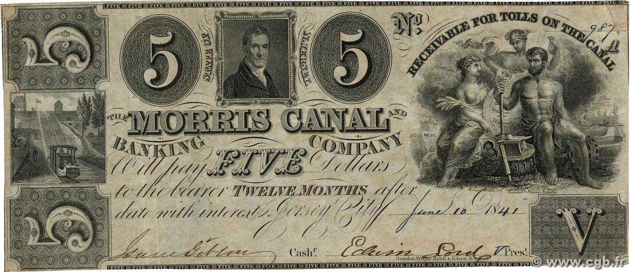 5 Dollars STATI UNITI D AMERICA Jersey City 1841  BB