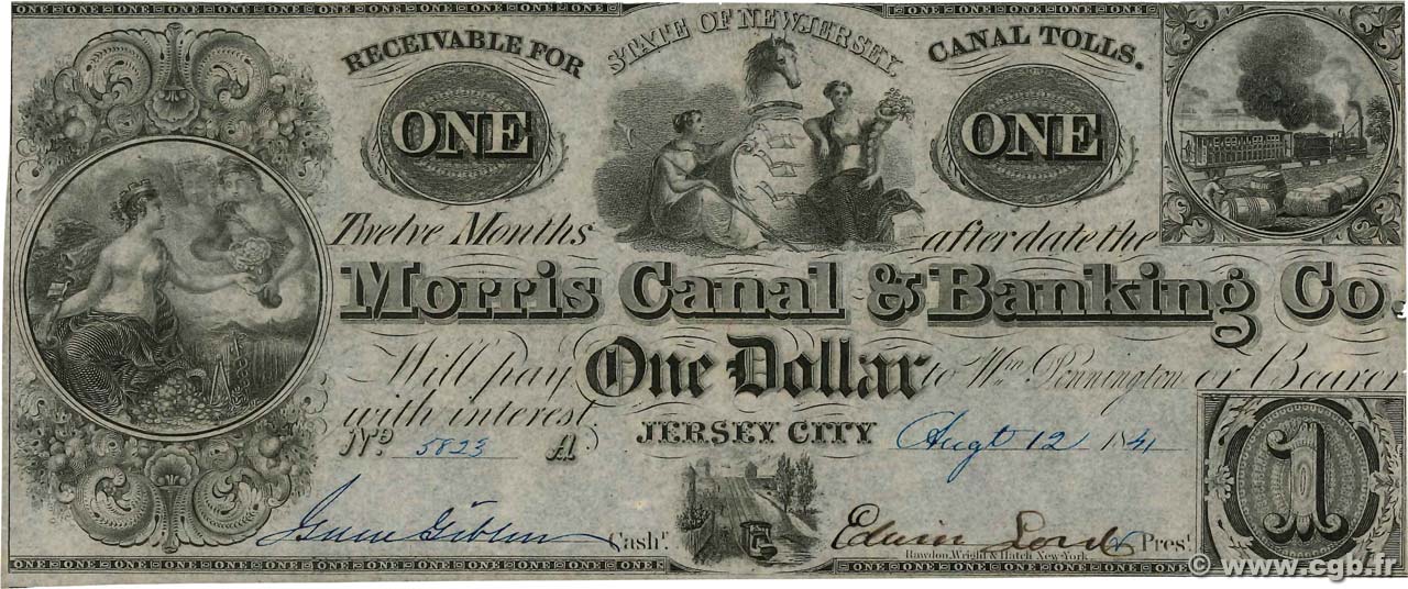 1 Dollar UNITED STATES OF AMERICA Jersey City 1841  AU