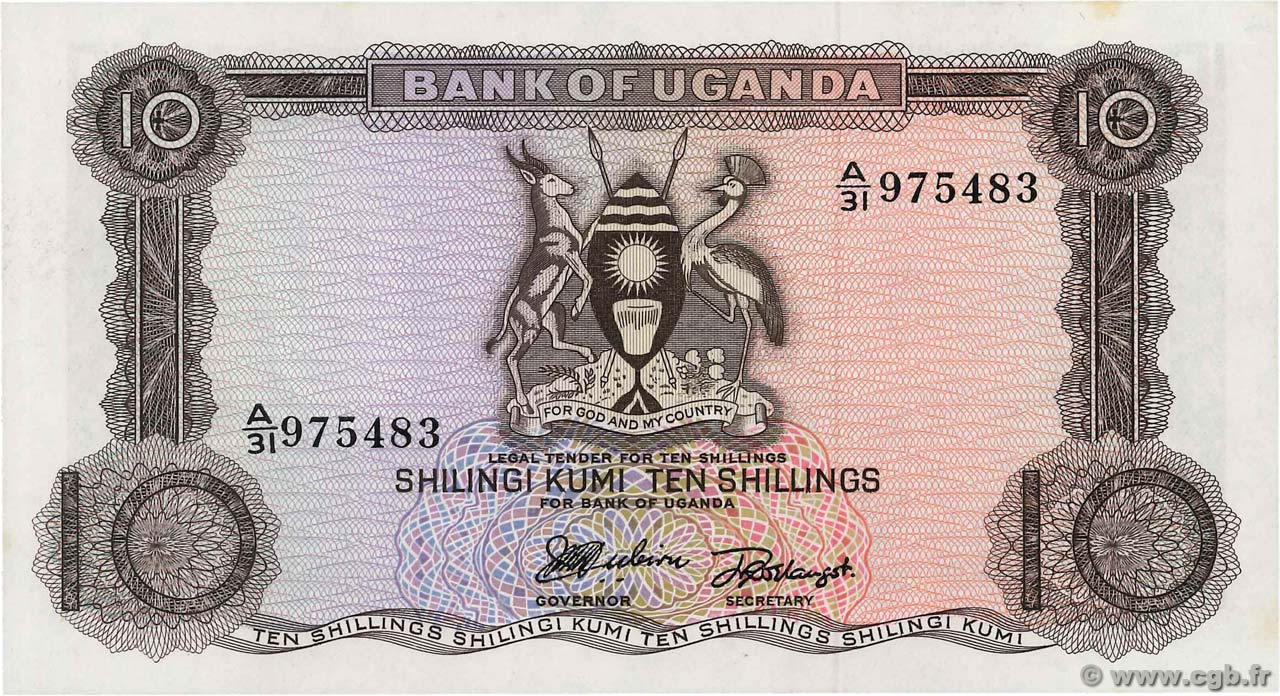 10 Shillings UGANDA  1966 P.02a UNC-