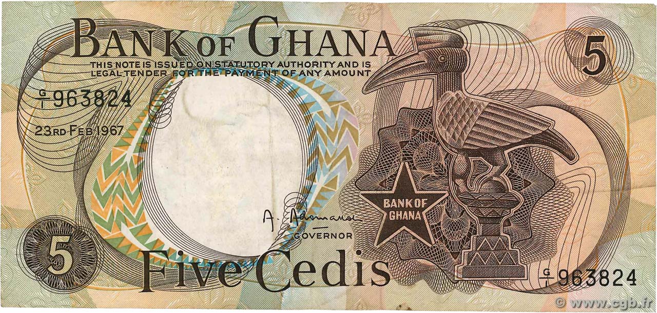 5 Cedis GHANA  1967 P.11a VF