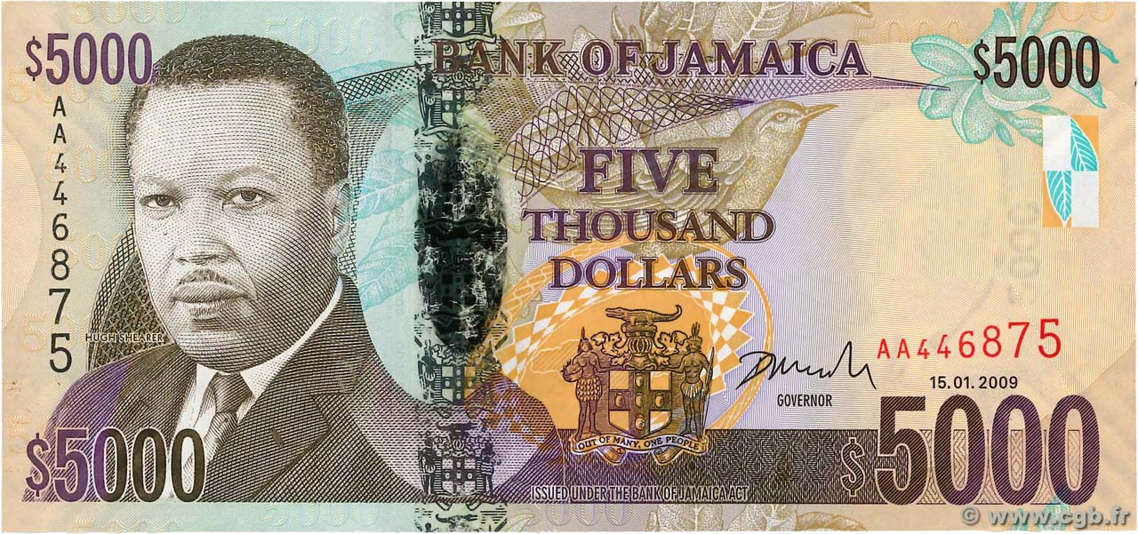 5000 Dollars JAMAICA  2009 P.87 UNC
