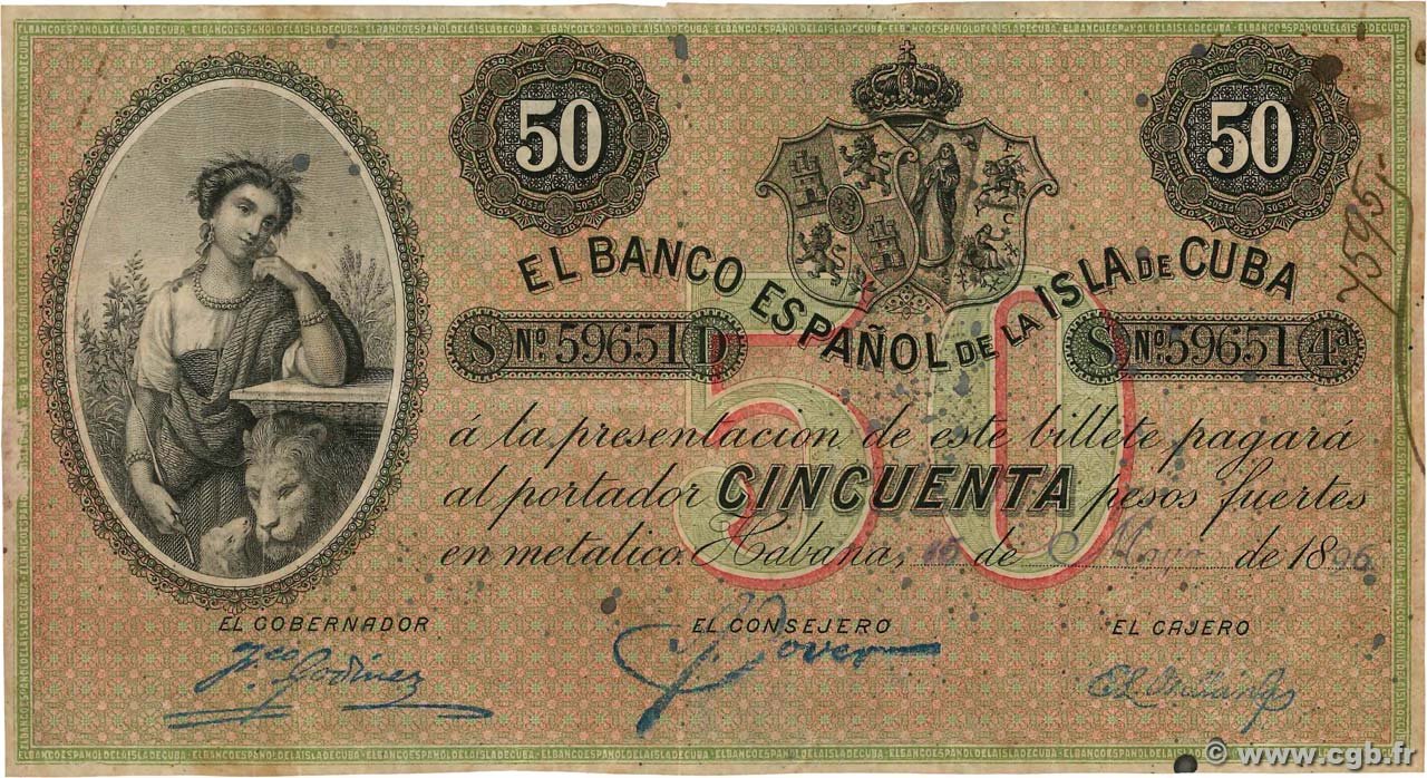 50 Pesos CUBA  1896 P.050b TB+