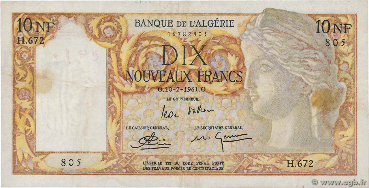 10 Nouveaux Francs ARGELIA  1961 P.119a MBC