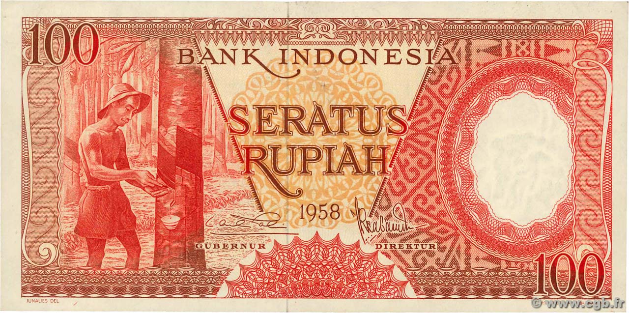 100 Rupiah INDONESIA  1958 P.059 SC+
