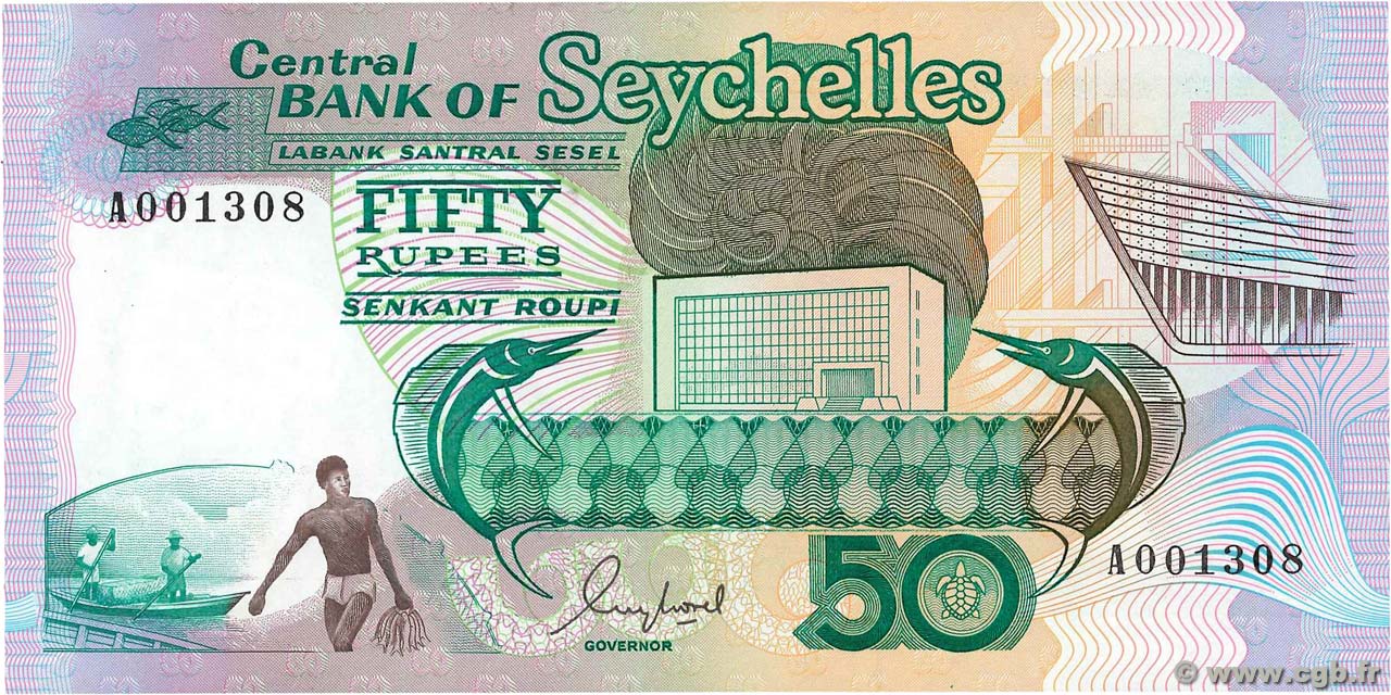 50 Rupees Petit numéro SEYCHELLES  1989 P.34 q.FDC