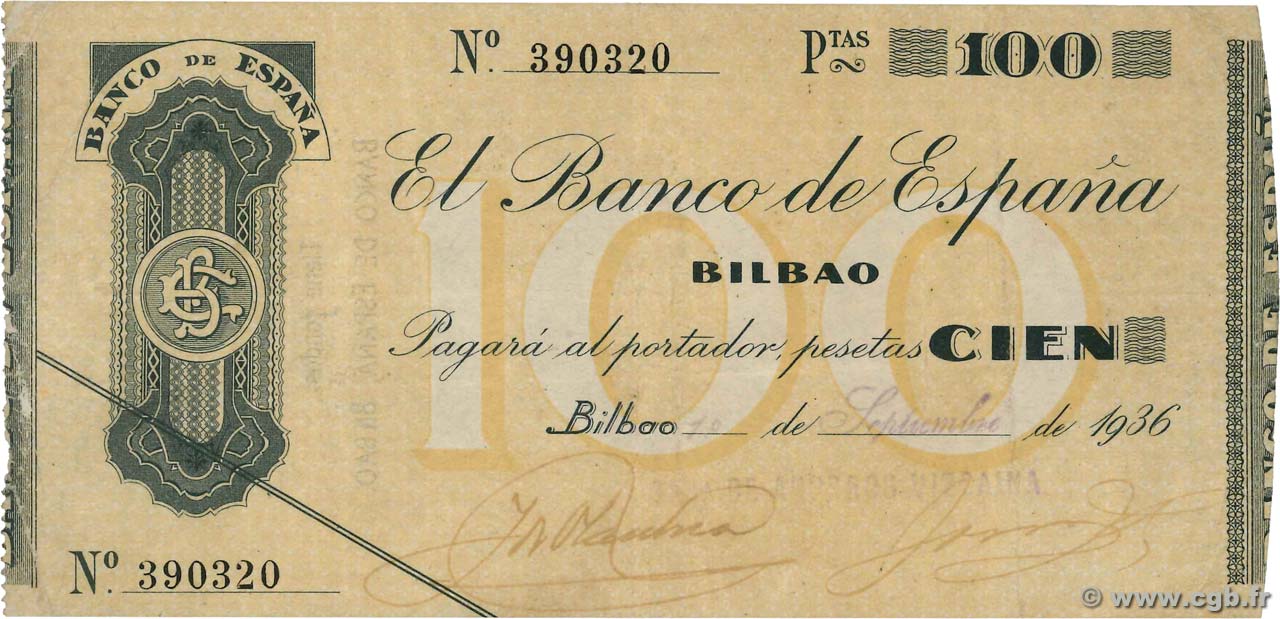 100 Pesetas SPAGNA Bilbao 1936 PS.554h BB