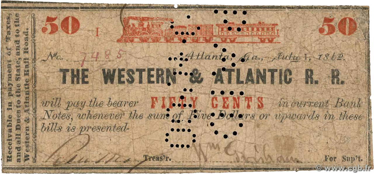 50 Cents ÉTATS-UNIS D AMÉRIQUE Atlanta 1862 -- TB