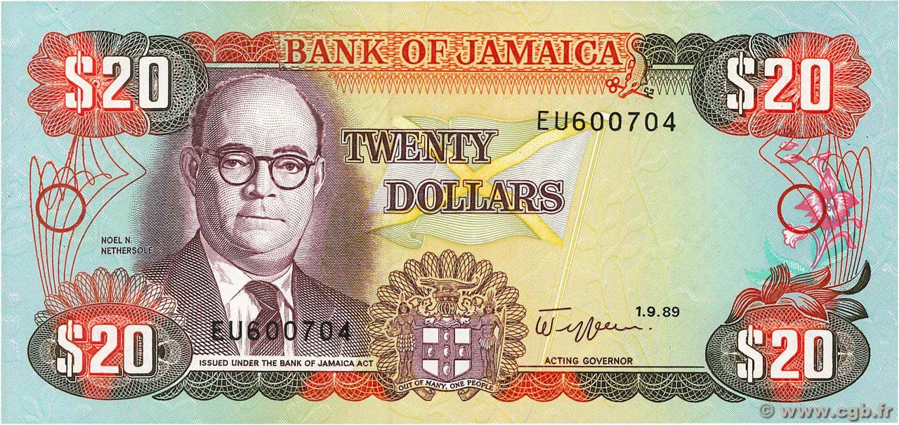 20 Dollars JAMAICA  1989 P.72c FDC