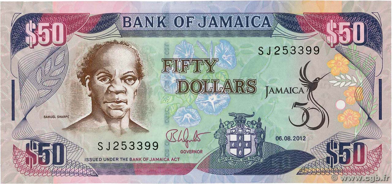 50 Dollars Lot JAMAICA  2012 P.89 FDC
