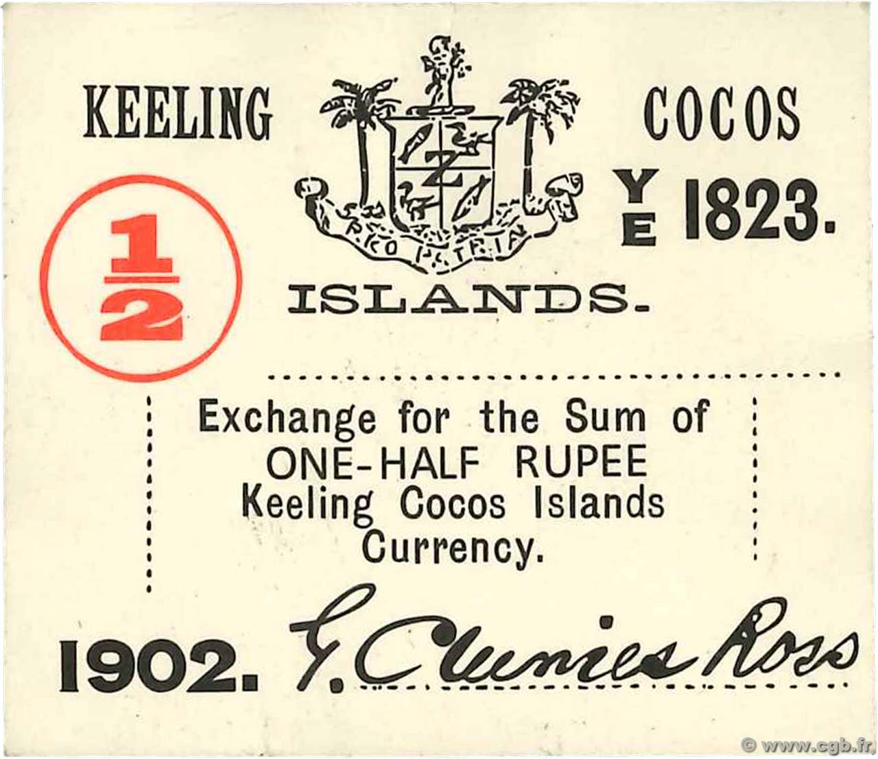 1/2 Rupee ISOLE KEELING COCOS  1902 PS.125 SPL+
