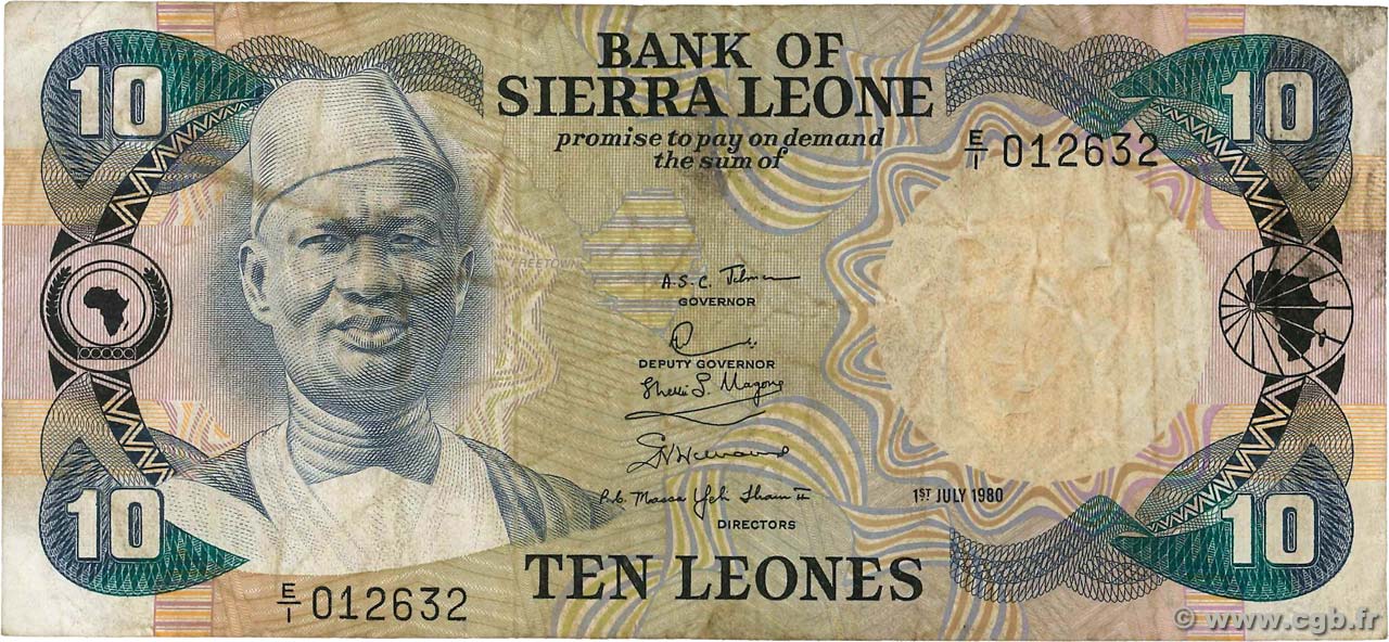 10 Leones SIERRA LEONE  1980 P.08a TB