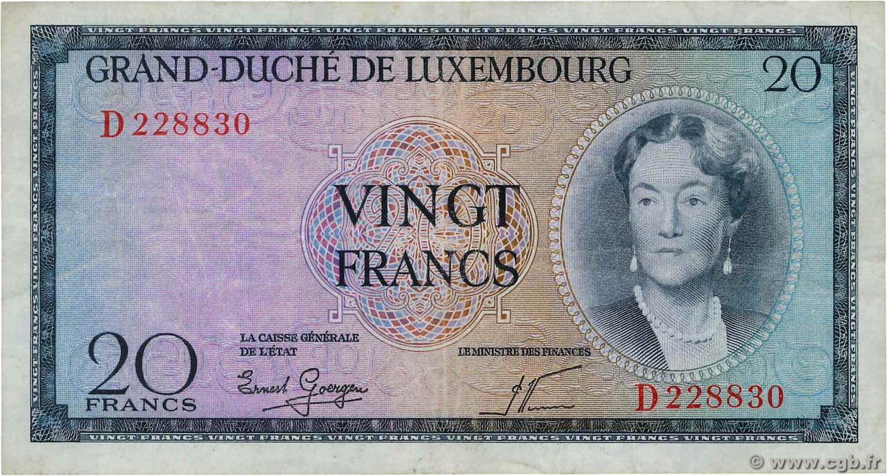 20 Francs LUXEMBOURG  1955 P.49a VF