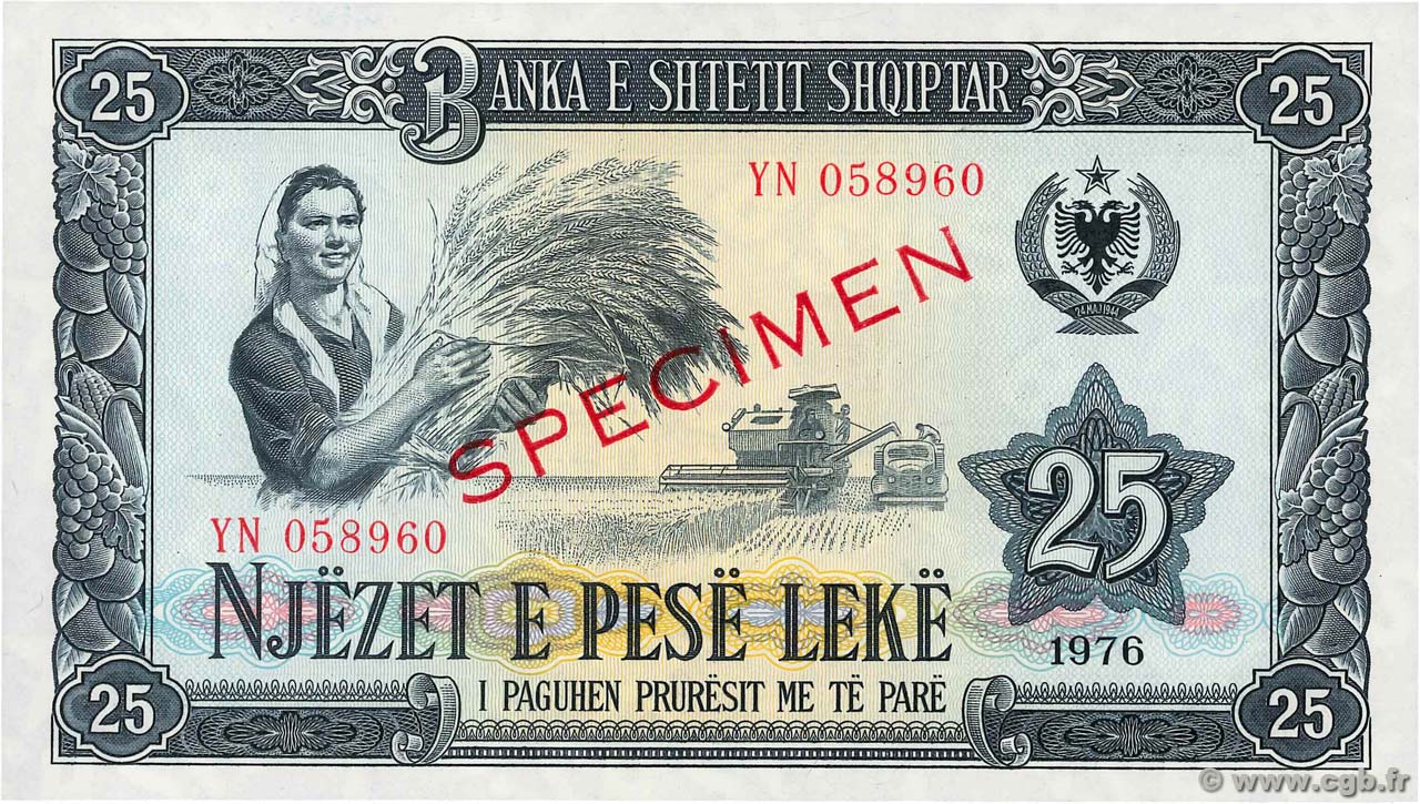25 Lekë Spécimen ALBANIE  1976 P.44s2 NEUF