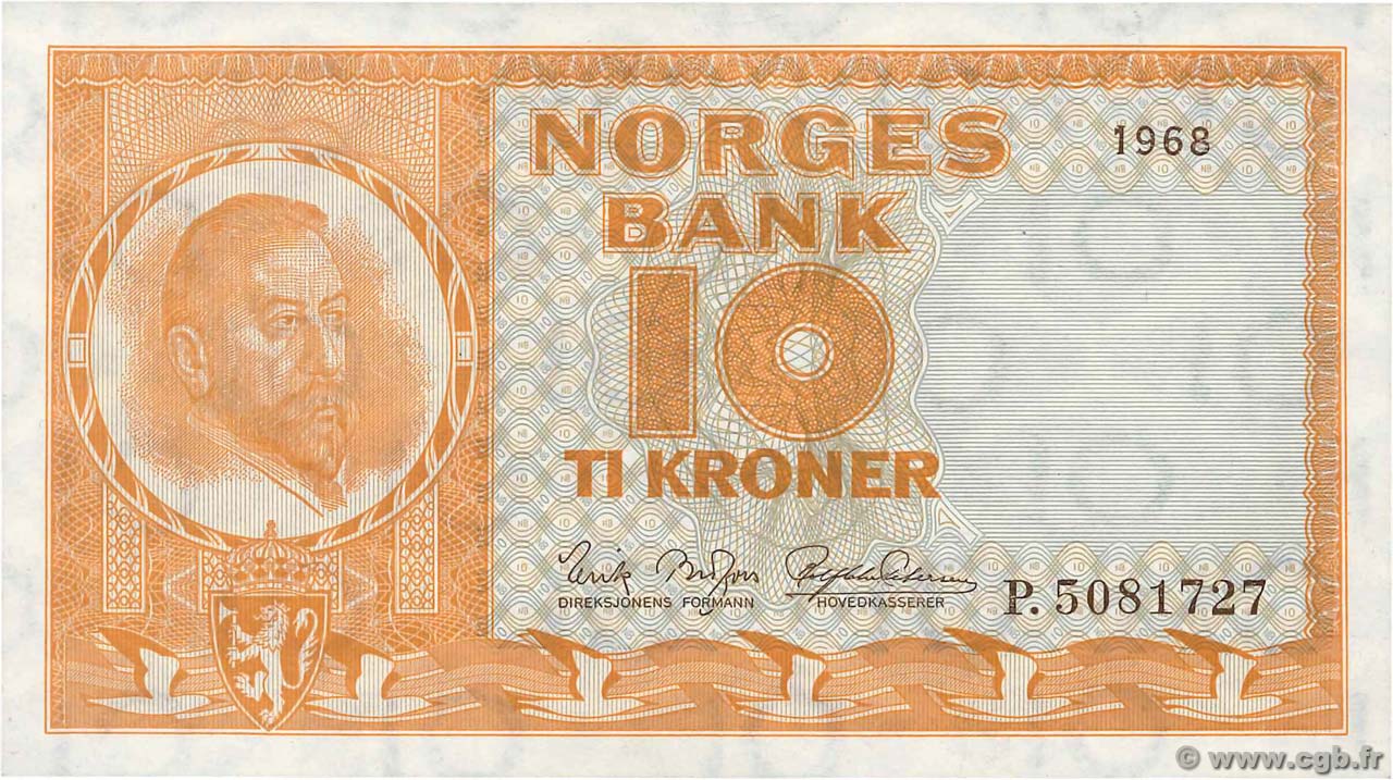 10 Kroner NORVÈGE  1968 P.31d fST+