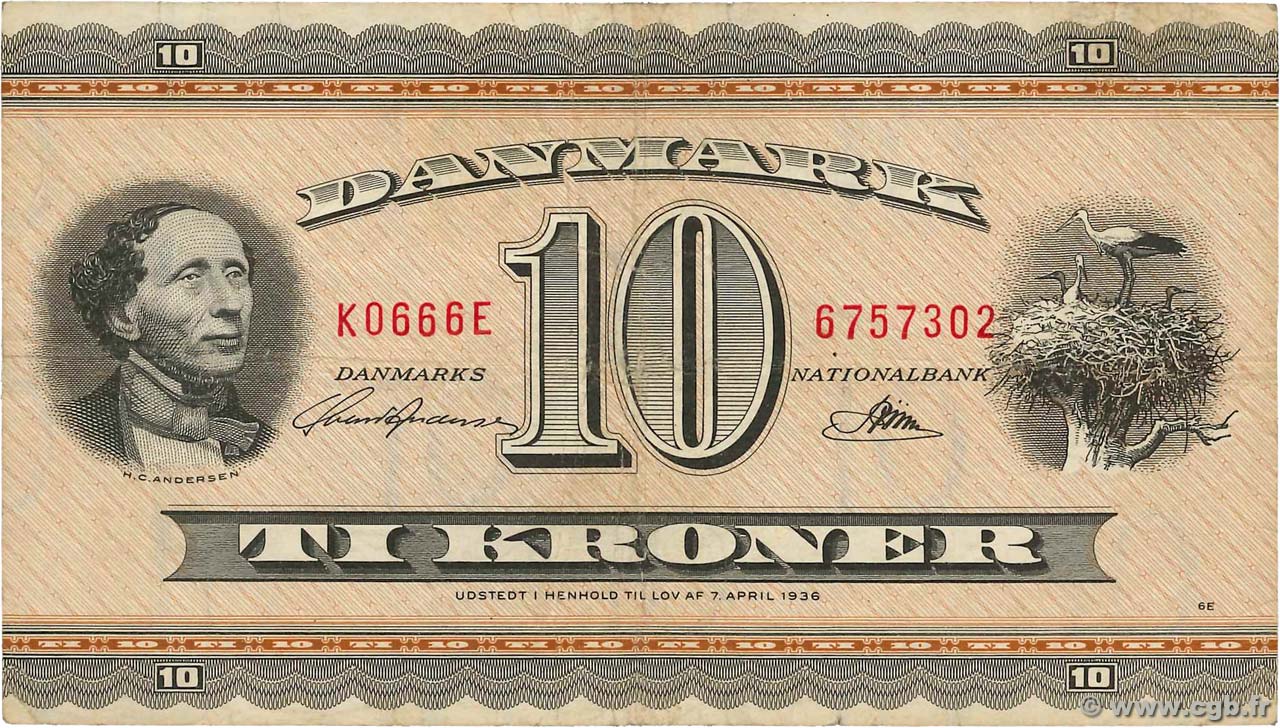 10 Kroner DÄNEMARK  1966 P.044g S