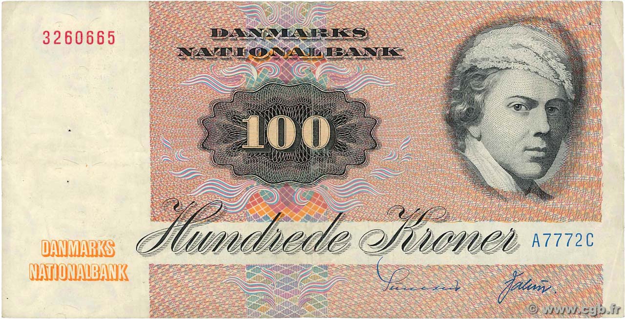 100 Kroner DINAMARCA  1977 P.051d MBC
