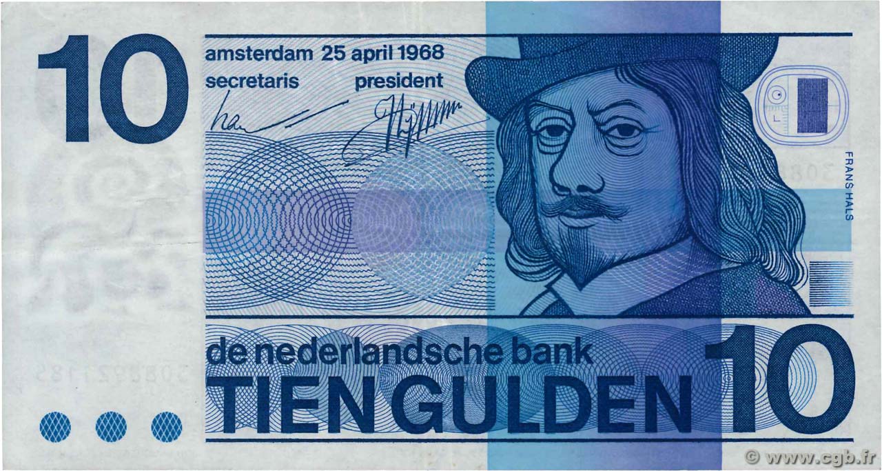 10 Gulden PAíSES BAJOS  1968 P.091b MBC