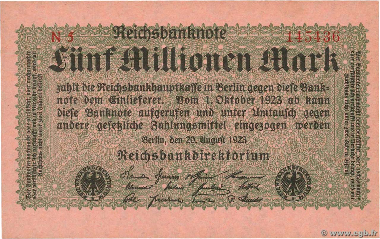 5 Millions Mark GERMANIA  1923 P.105 FDC