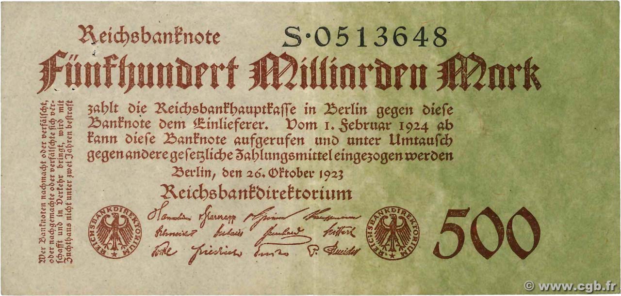 500 Milliard Mark ALEMANIA  1923 P.127a MBC