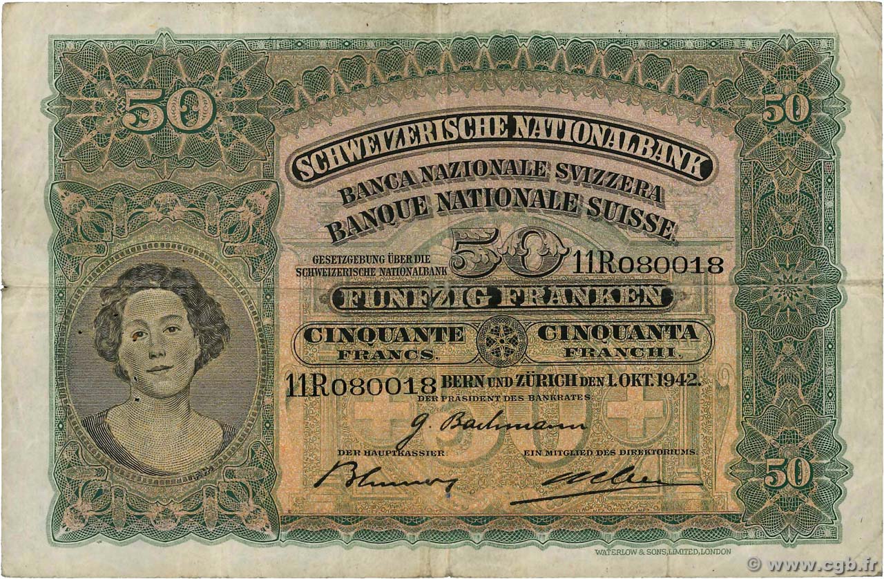 50 Francs SUISSE  1942 P.34m S