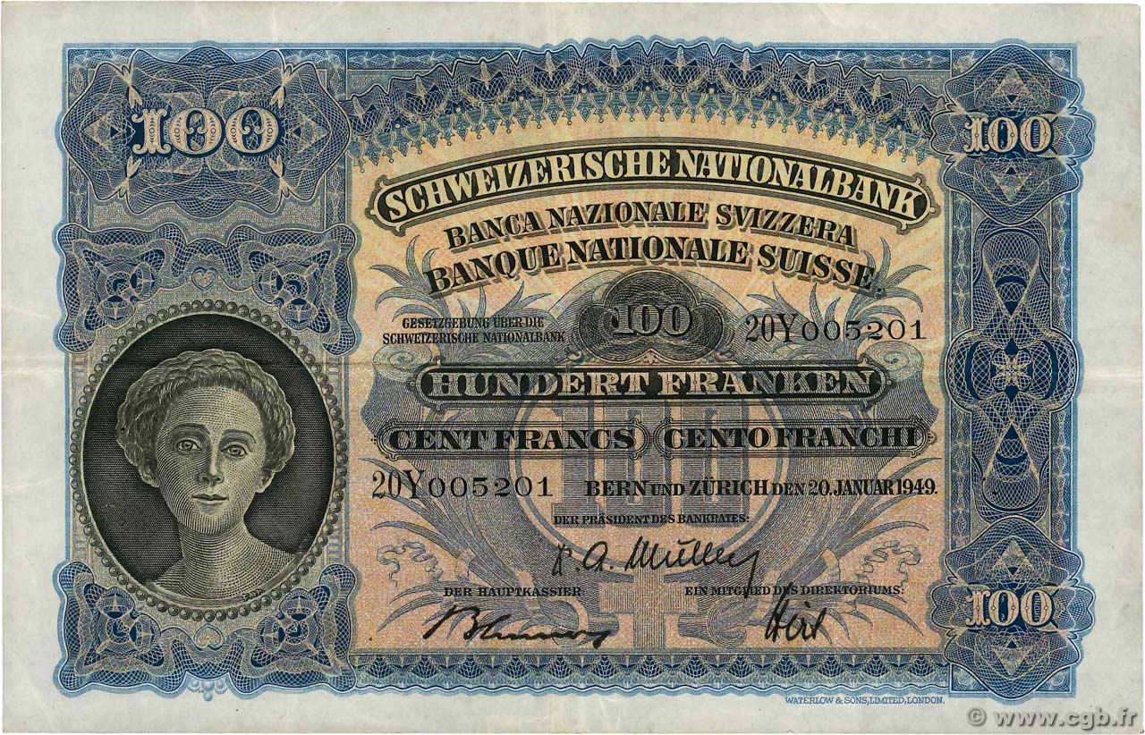 100 Francs SUISSE  1949 P.35v q.SPL