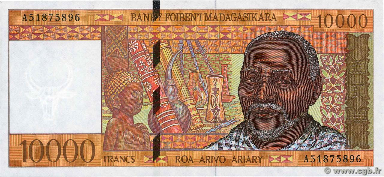 10000 Francs - 2000 Ariary MADAGASCAR  1994 P.079b SC+
