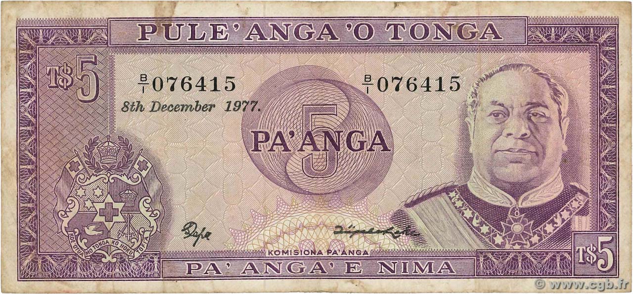 5 Pa anga TONGA  1977 P.21a MB