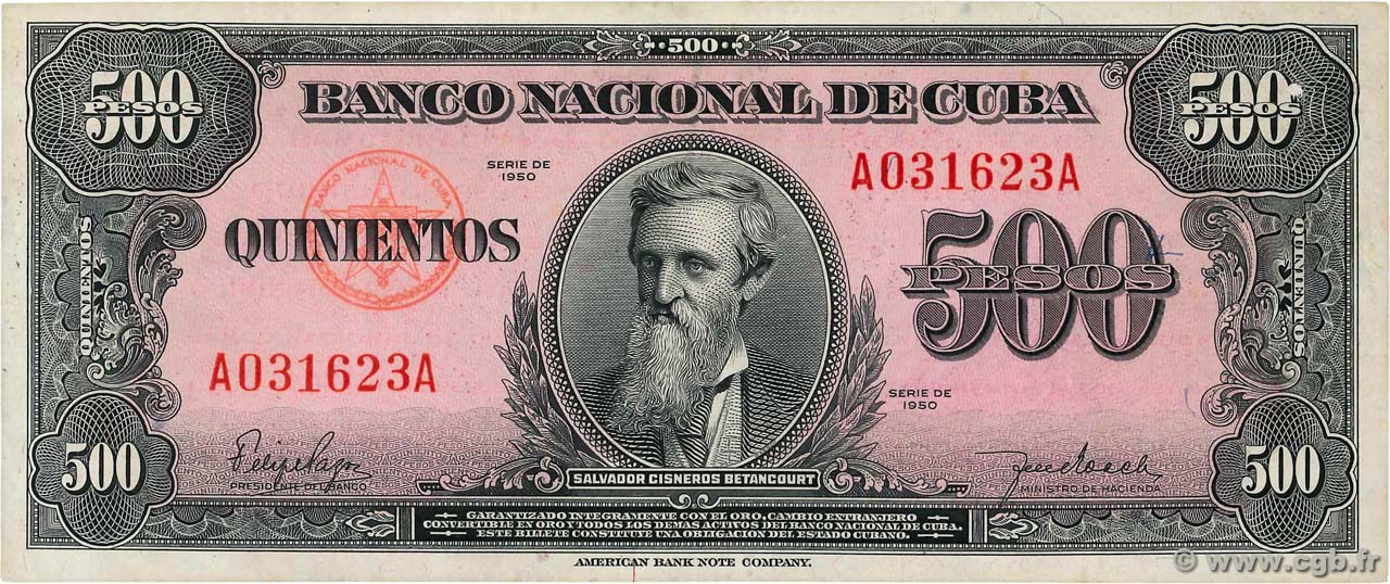 500 Pesos CUBA  1950 P.083 SPL