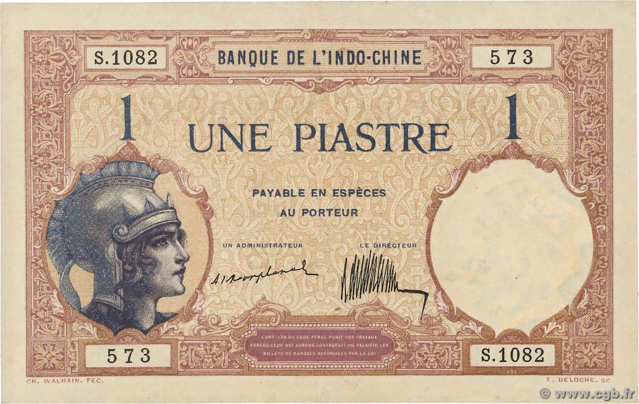 1 Piastre FRANZÖSISCHE-INDOCHINA  1921 P.048a VZ+