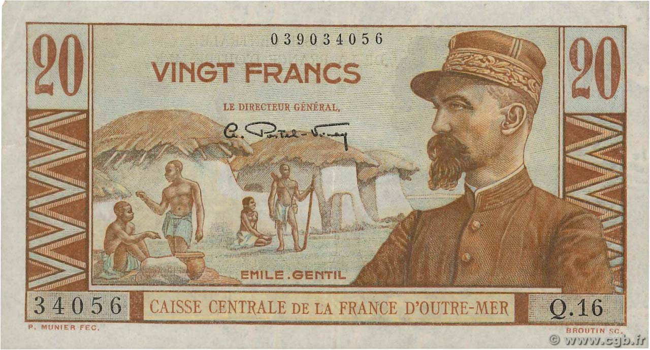 20 Francs Émile Gentil FRENCH EQUATORIAL AFRICA  1946 P.22 XF