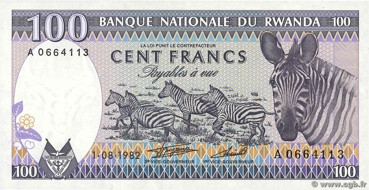 100 Francs RUANDA  1982 P.18 FDC