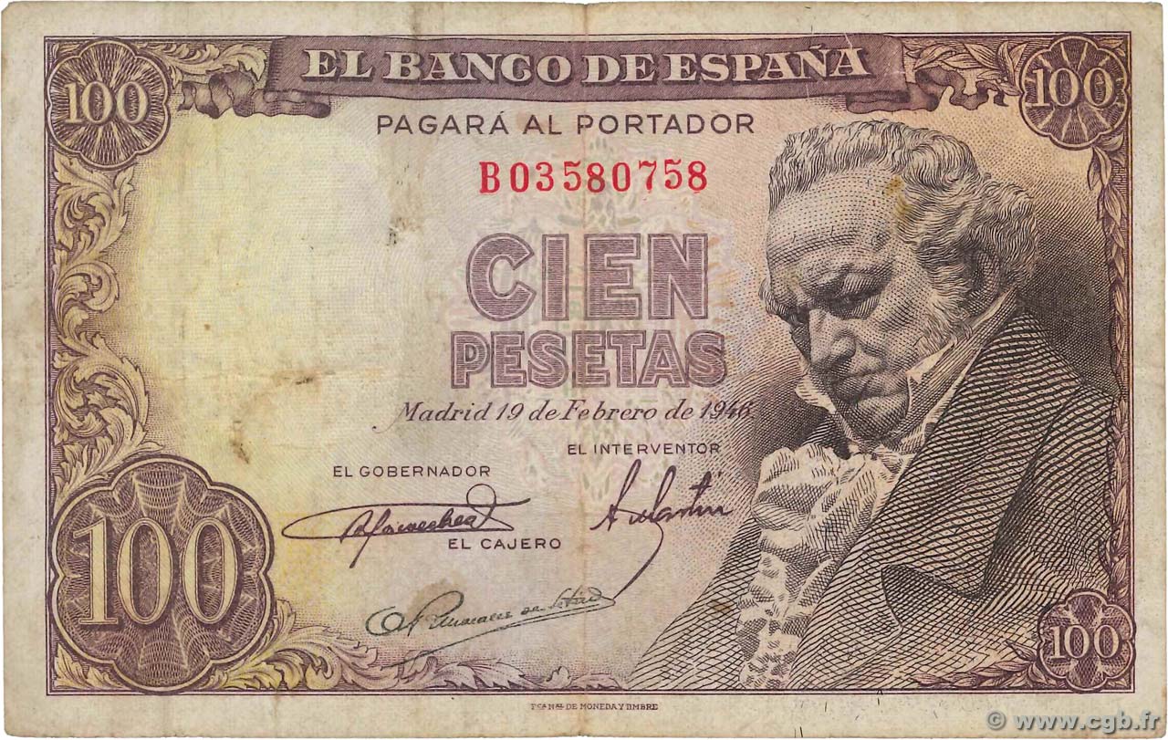 100 Pesetas ESPAGNE  1946 P.131a TB