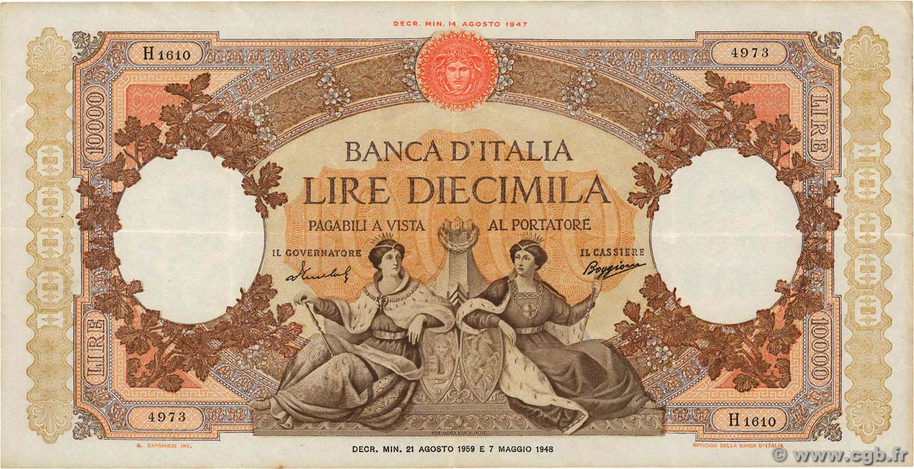10000 Lire ITALIE  1959 P.089c TTB