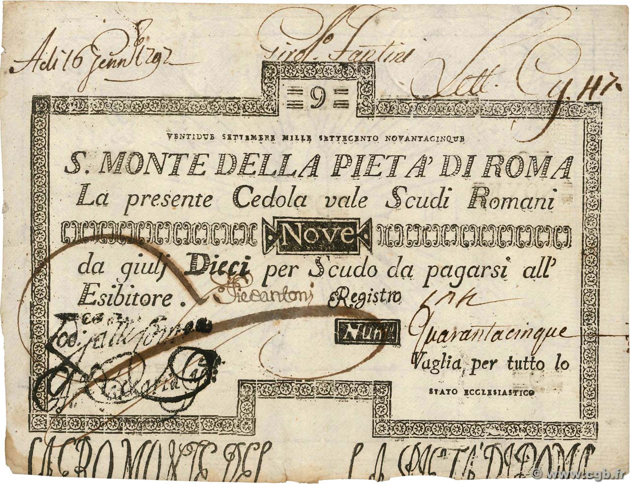 9 Scudi ITALIA  1785 PS.307 q.SPL
