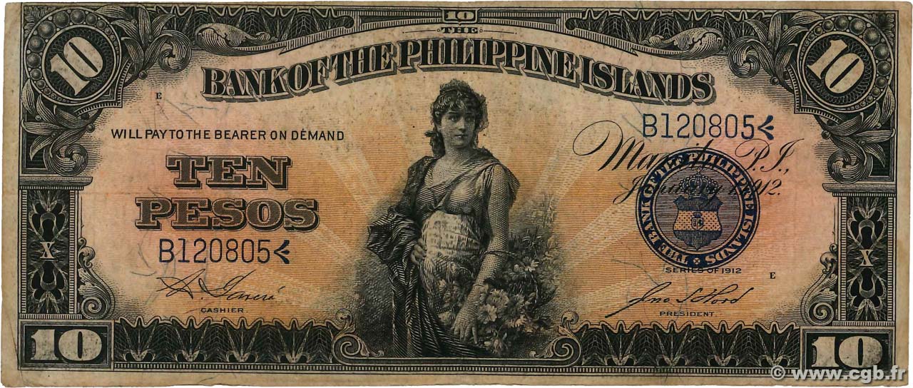 10 Pesos PHILIPPINEN  1912 P.008a S