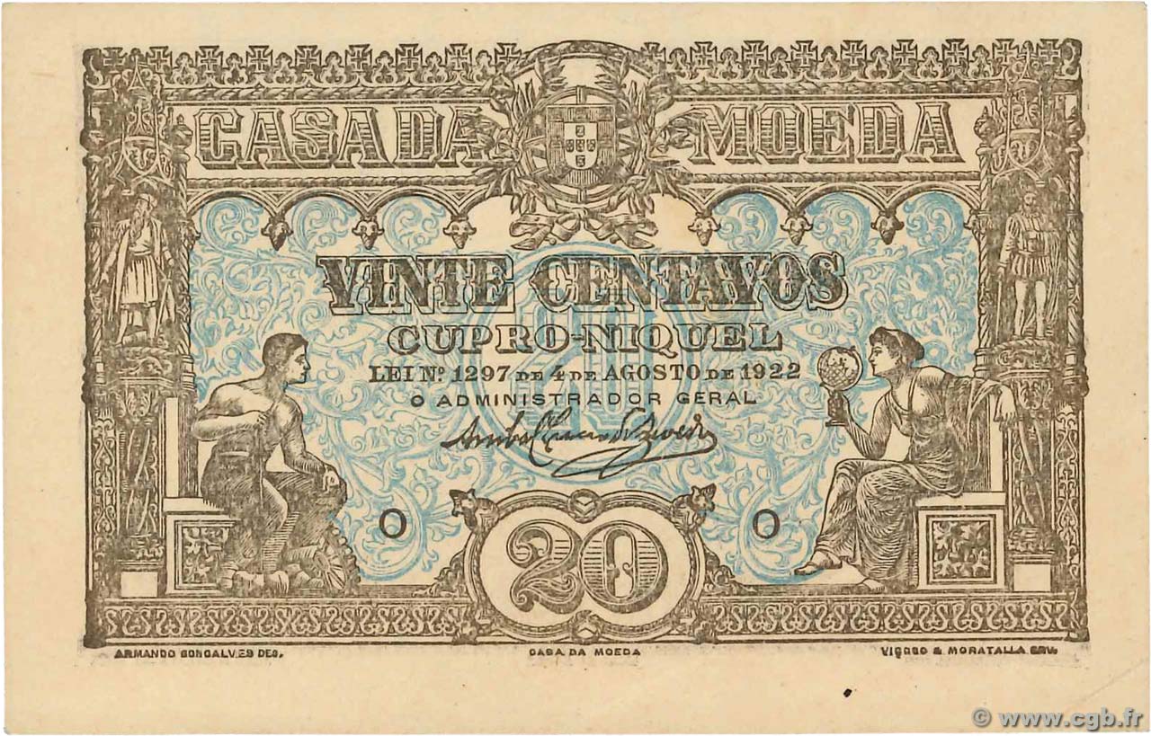 20 Centavos PORTUGAL  1922 P.100 XF