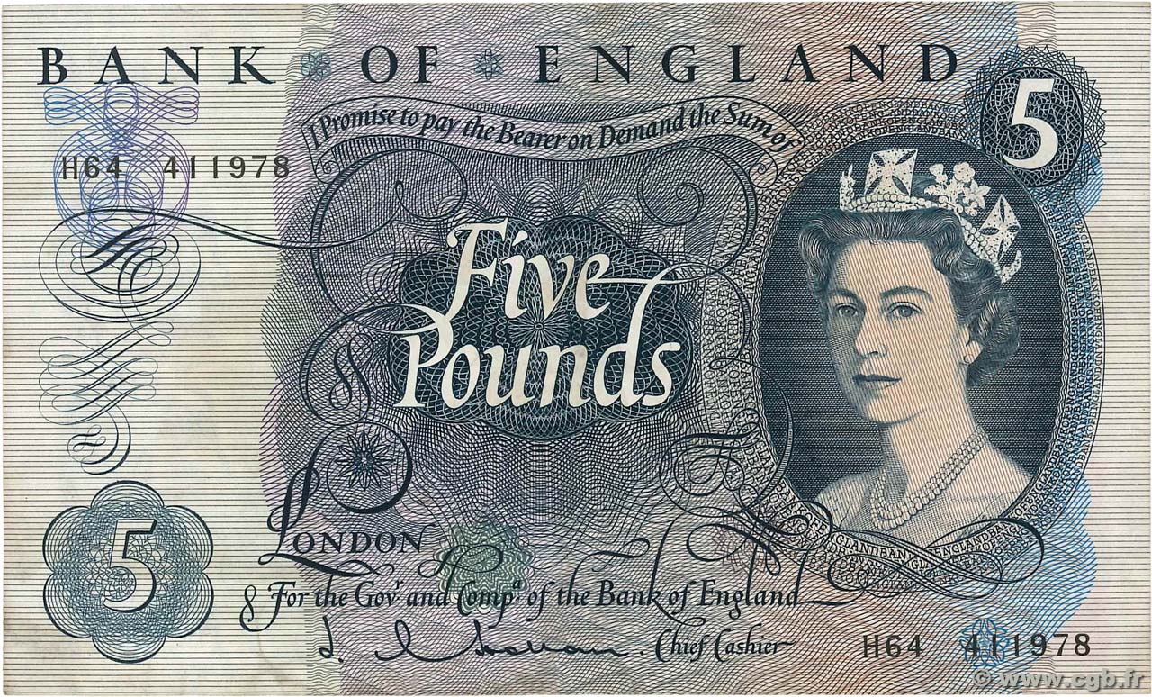 5 Pounds ENGLAND  1963 P.375a VF