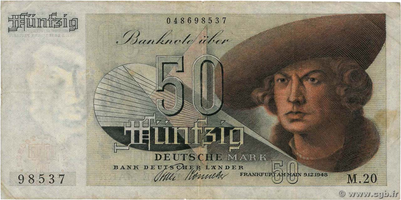 50 Deutsche Mark GERMAN FEDERAL REPUBLIC  1948 P.14a MBC