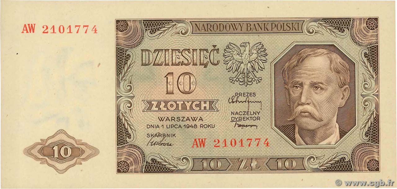 10 Zlotych POLOGNE  1948 P.136 NEUF