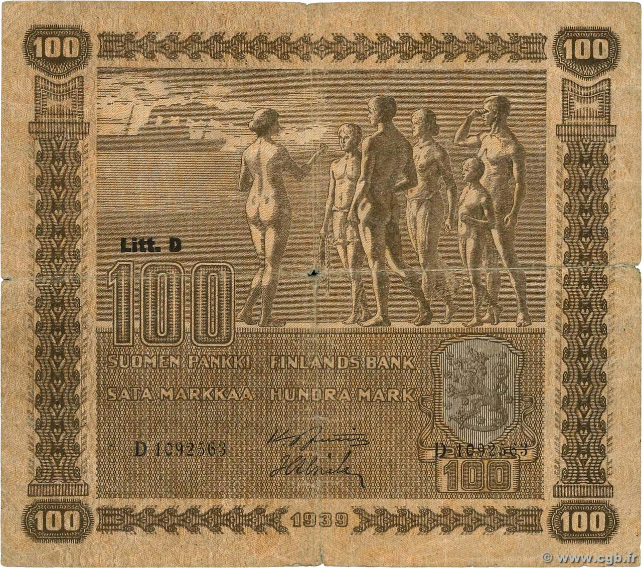 100 Markkaa FINLAND  1939 P.073a F