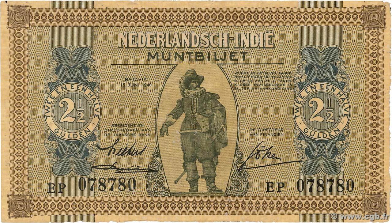 2,5 Gulden NETHERLANDS INDIES  1940 P.109a AU