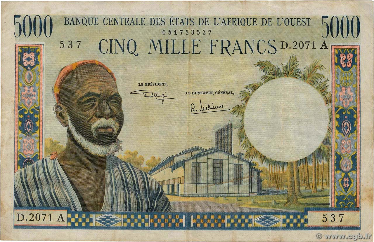 5000 Francs ÉTATS DE L AFRIQUE DE L OUEST  1975 P.104Ah TTB