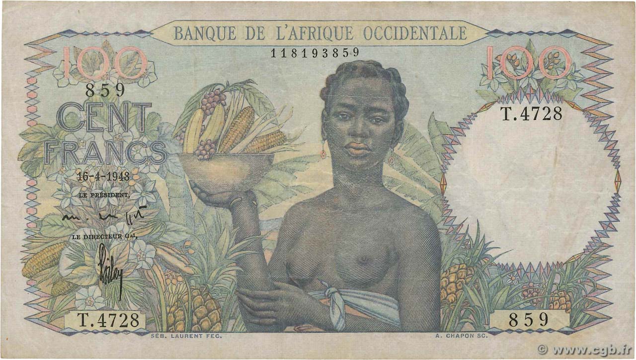 100 Francs FRENCH WEST AFRICA  1948 P.40 MBC